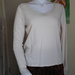 Fabletics Workout Top Size Med in Beige w/Silver Accents